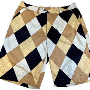 Loudmouth Golf Shorts Mens 36 Brown Argyle Geometric Golf Preppy Chino Retro